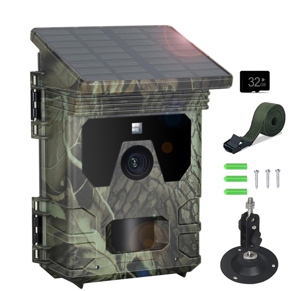 VanBangTec Solar Wildlife Camera, 50MP, 4K Video, Wildlife Camera with Motion Sensor, Night Vision, 0.2s Quick Trigger, Waterproof, 32GB Memory Card