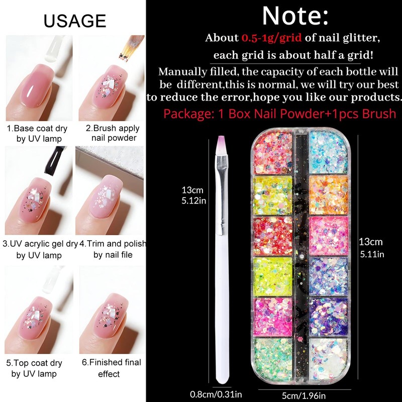 Fluorescent Nail Glitter Sequins Set for Gel Nails, Halloween Flakes