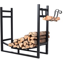 PHI VILLA Heavy Duty Firewood Racks Indoor/Outdoor Log Rack with Kindling Holder, 30 Inches Tall, Black