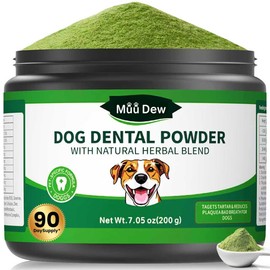 MuuDew Dog Teeth Cleaning Powder, Dog Dental Powder and Cats Breath Freshener, Bad Breath & Tartar Remover for Dogs, Natural Herbal Blend of All Breeds, 200 Grams(90-Day Supply)