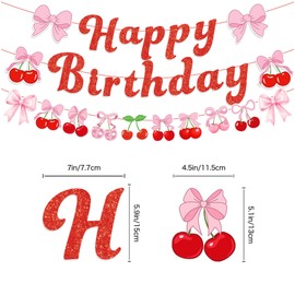 31 Pcs Happy Birthday Banner Cherry Banner Cherry Garland Summer Fruit Theme Berry Party Birthday Party Decoration