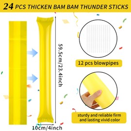 CIATBYYJ 24 Stück Thunder Sticks,Bam Bam Inflatable Stick,Thicken Cheering Boom Sticks, Team Spirit Sticks, aufblasbare Kunststoff Boom Lärm Maker für Sportveranstaltungen Tanz(Gelb)