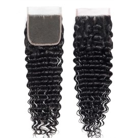 4x4 Deep Wave Lace Closure Brazilian Human Hair Deep Curly Closure Jerry Curl Loose Deep For Black Women Pre Plucked Natural Black (deep wave 4x4 closure, 18inch)