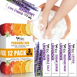Spa Pedicure Kit, Pedicure Foot Soak Kit Foot Spa Treatment at Home Pedicure Foot Care Kit 4 in 1 with Foot Soak Bath Salt Foot Scrub Lotion for Dry Cracked Feet (3 set Lavender)