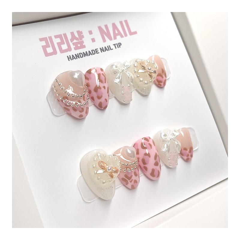 Mine Fighter Pink Leopard Hip Gyaru Handmade Nail - Stiletto