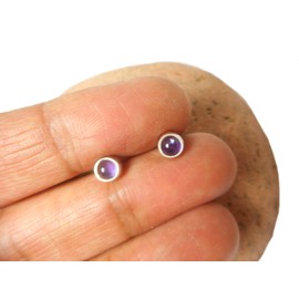 AMS1905161 Amethyst Round Sterling Silver Stud Earrings 925 - 4 mm, Sterling Silver, Amethyst