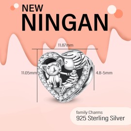 NINGAN Little Boy and Pet Heart Charm 925 Sterling Silver Women's Bracelet Beads Fine jewelry gifts For Family