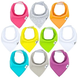 DiaperSquad's 10-Pack Baby Bibs for Drooling and Teething, Bibs for Boys, Baby Girl - Solid Cotton Baby Drool Bibs (Brights)