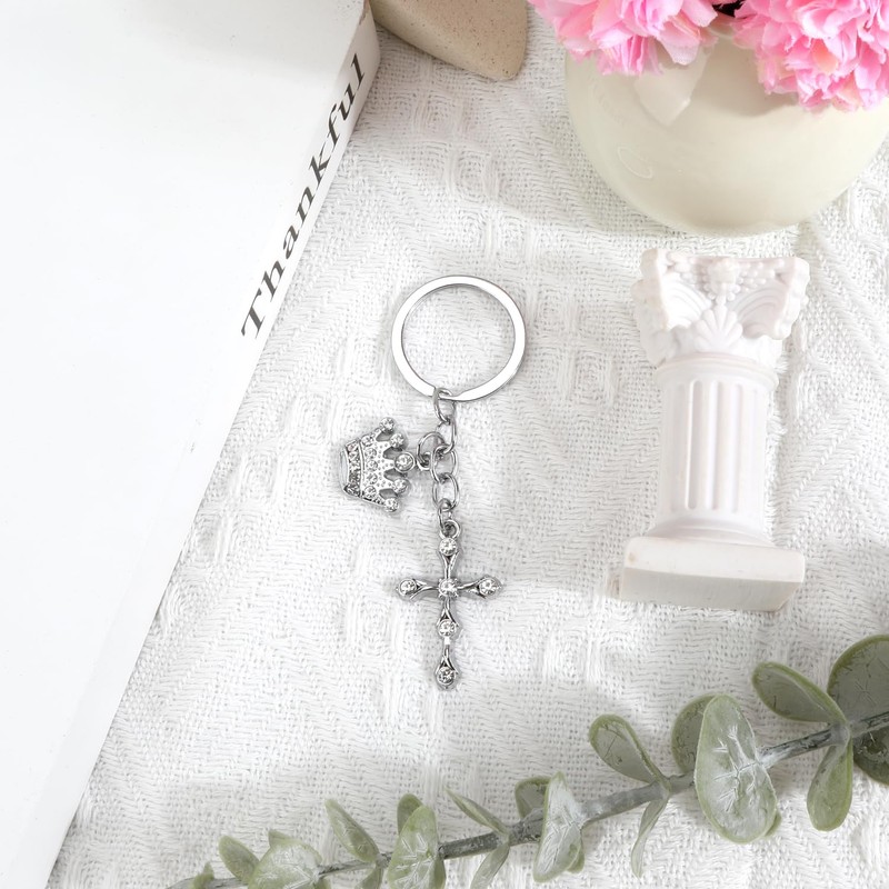 Tranbath Stainless Steel Keyring with Unique Water Diamond Cross and