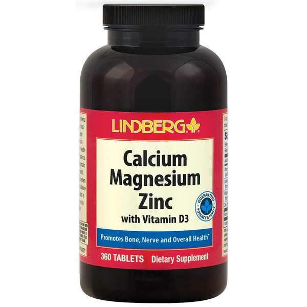 Lindberg Calcium Magnesium Zinc with Vitamin D3-100% Daily Value Formula - 360 Vegetarian Tablets