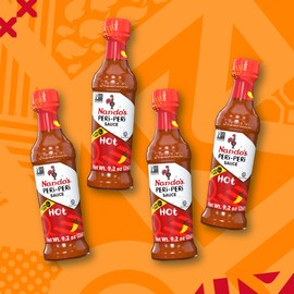 Nando's Hot PERi-PERi Sauce - Hot Heat Fiesty Blend of Garlic & Herbs - Great Substitute for Siracha | Gluten Free | Non GMO | Kosher - 9.1 oz Bottle (4 Pack)