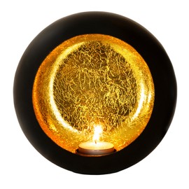 Gadgy Tea Light Holder Black Gold - Lantern Dining Table Decoration - Tea Light Holder Metal Round - Lantern Metal Decoration Black - Table Decoration Lantern Black - Home Decoration 17 x 10 cm