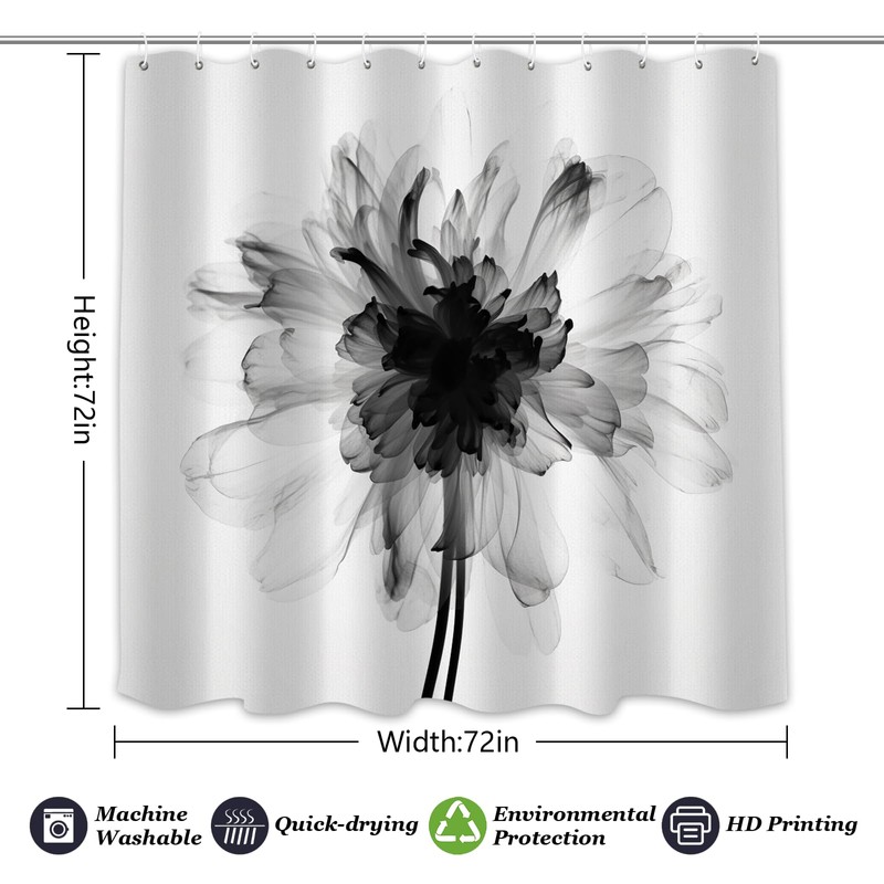 TIYAANDSY Black Flower Shower Curtain for Bathroom, Black and White