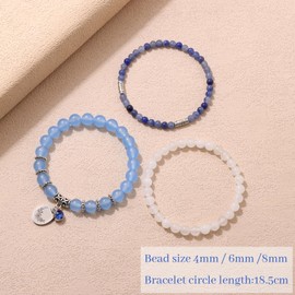 Bolinailo Aquamarine Bracelet for Women, Flower Birthstone Natural Healing Crystal Bracelet, Aquamarine Bead Bracelet for Women Anxiety Stress Relief, Bule Bracelet Charm Birthday Jewelry Gifts