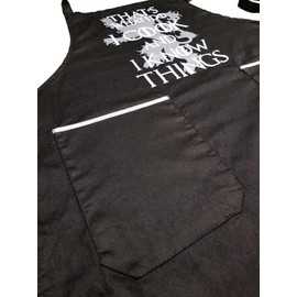 INVEST IN SOLUTIONS That's What I Do I Cook & I Know Things - 100% Cotton Black Apron with 2 Grey Tone Pockets - Adjustable Strap - Unisex Inspired by Game of Thrones