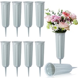 Cemetery Vase with Stake, Plastic Memorial Flower Vases Headstone Flowers Holder for Cemetery Grave Decorations (10, Grey)
