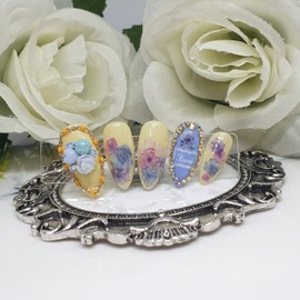 Retro Flower Handmade Nail Tips - Long Oval / 레트로플라워 수제네일팁 - 롱오발