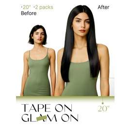 Frodio Tape in Hair Extensions Human Hair 20 Inch Remy Tape ins Human Hair Invisible Extensions Color 1 Jet Black Fashion Extension Seamless Silky Straight Skin Weft 25Pcs 50G