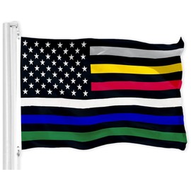 G128 Thin Line Civil Services Flag | 3x5 Ft | LiteWeave Pro Series Printed 150D Polyester | Duty and Honor Flag, Gray, Yellow, Red, White, Blue, Green Line, Vibrant Colors, Brass Grommets