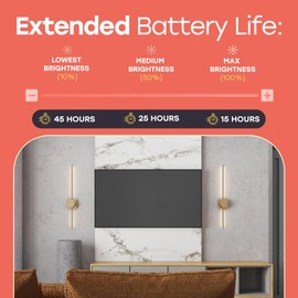 Battery Operated Wall Sconce Set Of 2 - Detachable Battery With Adjustable Tone - Battery Sconces With Remote & Touch Control, Up To 50 Hours On a Single Charge - 24.5" (62cm) | 2 Pack (Gold)