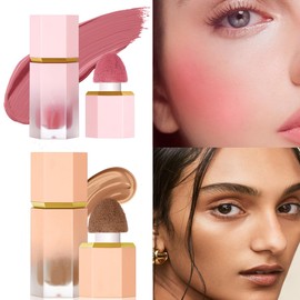 Liquid Blush & Contour Makeup Set, Soft, Lightweight, Breathable Feel, Built-in Sponge Lace Face Makeup Gift Set (#Rouge 01+Contour 01)