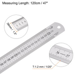 HARFINGTON Stainless Steel Ruler 120cm/48 Length x 1/20" Thick x 1-1/2" Wide Inch and Metric Straight Edge Measuring Tools for Woodworking Painting Craft, Silver Tone