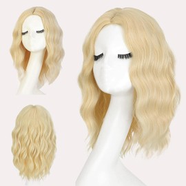 ENTRANCED STYLES Light Blonde Bob Wigs Short Blonde Wavy Wig for Women 14inch Synthetic Colorful Costume Cosplay Hair for White Women Girls Daily Party Use