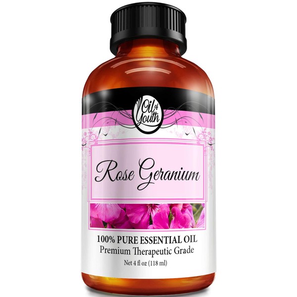 Aceite esencial de geranio rosa a granel de 4 onzas – grado terapéutico – Aceite de geranio puro y natural de rosa