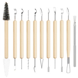 UUSYCUN 11PCS Wooden Clay Tool Set, Double-Head Ceramic Modeling Tool, Pottery Sculpting Tools for Carving, Molding, Cutting, Trimming, Pottery Wheel, Crafting Supplies, Beginners, Adults, Students