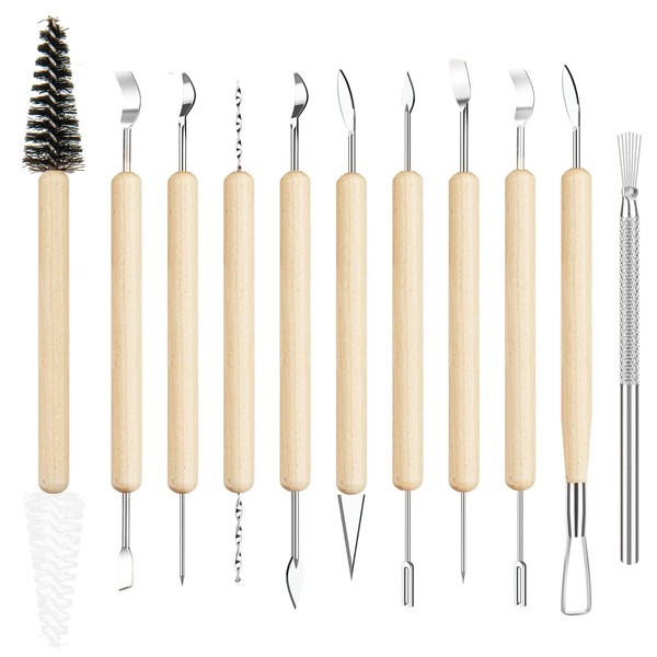 UUSYCUN 11PCS Wooden Clay Tool Set, Double-Head Ceramic Modeling Tool,