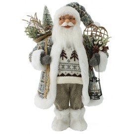 Windy Hill Collection 16" Inch Standing Woodland Tweed Fuzzy Trim Santa Claus Christmas Figurine Figure Decoration 162037