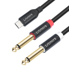Lrbners 6.6FT(2M) USB-C to Dual 6.35mm TS Male Cable - USB-C Digital to Dual Mono 1/4" Audio Interface Cable, Gold-Plated for iPads, Keyboard, Audio Interfaces & Guitar Processors