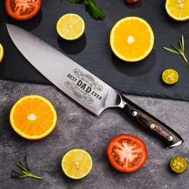 Funistree Dad Gifts from Daughter Wife Son, Best Dad Ever Kitchen Knife Gift Set with Wooden Box, Dad Birthday Gift Ideas, Christmas Stocking Stuffers, 8" Professional Chef Knife