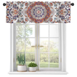 Eflxamz Valances for Windows,Boho Style Ethnic Texture Semi Sheer Valances Windows Curtain, Rod Pocket Short Window Treatment Light Filtering Decor Valances for Kitchen Bedroom Windows - 54"x18"
