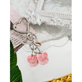 OTETTS Cherry Keychain Bag Charms Cute Heart-shaped Keyring Sweet Aesthetic Y2K Accessory Kawaii Purse for Car Keys,Resin,Pink