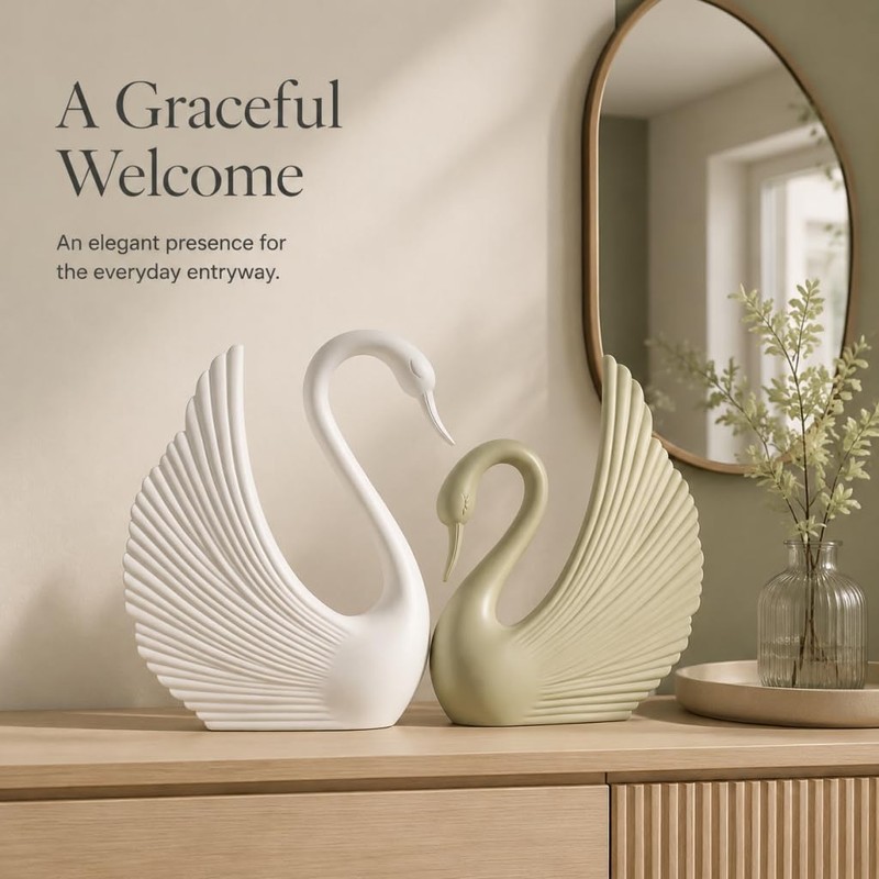 2PC Swan Statues, Heart‑Shaped Couple Sculpture for Home Tabletop Decor