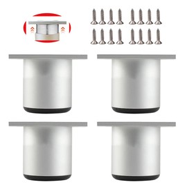 KENDVPAM Pack of 4 4 cm Furniture Legs, Adjustable Aluminium Alloy Cabinet Legs, Metal Round Support Foot, Adjustable Feet for Sofa, Cupboard, Shelves with 16 Screws (Aluminium Colours)