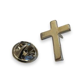 Religious Cross Lapel Pin Badge In Gold Or Silver, Enamel, no gemstone
