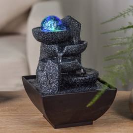 Indoor Fountain Relaxing Zen Cascade Colourful LED Light, Useful Gifts Low Size, Closed Circuit Table Fountain, H 18 cm - Lopo Zen'light