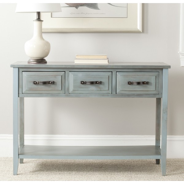 Safavieh Home Collection Aiden Barn Blue 3-Drawer Bottom Shelf Console Table