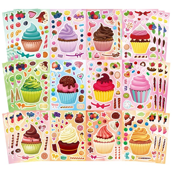 36 Sheets Cupcake Make a Face Stickers, Make Your Own
