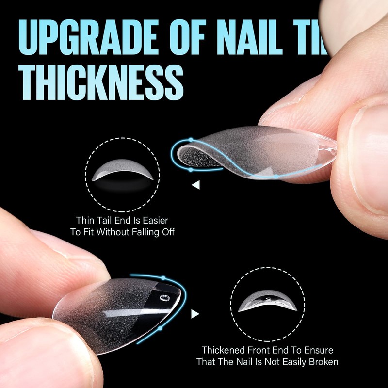 TOMICCA 504 Pieces American Almond Nail Caps 12 Sizes Clear