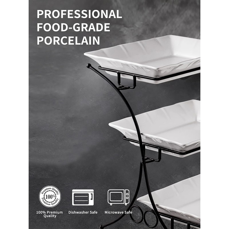 YHOSSEUN Large Tiered Tray Stand, 3 Tier Serving Tray Porcelain