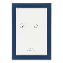 Lawrence Frames 4x6 Navy Blue Enamel Silver Plated Picture Frame Metal Tabletop or Wall Mount