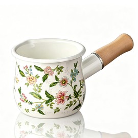Shoxil Enamel Milk Pot – Small Sauce Pan with Butter Warmer, Mini Pot for Milk Boiling, Mini Saucepan for Single Serving