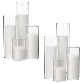 Shihanee Set of 8 Pillar Candles and Glass Cylinder Vases 4 Sizes Clear Cylinder Candle Holders for Pillar Candles Home Table Centerpieces Decoration (White)