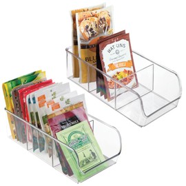 mDesign mDesign Plastic Food Storage Bin Organizer with 3 Compartments for Kitchen Cabinet, Pantry, Shelf, Drawer, Fridge, Freezer Organization - Holds Snack Bars - Ligne Collection - 2 Pack - Clear