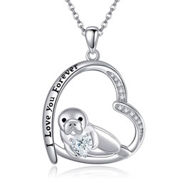 DAYLINLOVE Manatee Necklace 925 Sterling Silver Manatee Heart Shape Pendant Necklace Animal Jewellery Gift for Women Girls Women Mother Manatee Lovers, Sterling Silver, No Gemstone
