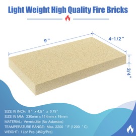 Protalwell Woodstove Firebricks, Fire Bricks, Size 9" X 4-1/2" X 3/4", High Temperature Resistant Fire Bricks Replacement for Wood Stoves, 12 Pieces