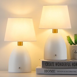 GGOYING Cordless Table Lamp Set of 2, 5400mAh Rechargeable Battery Powered Desk Lamp, 4-Level Brightness Dimmable Bedside Night Light for Bedroom Camping Balcony, White